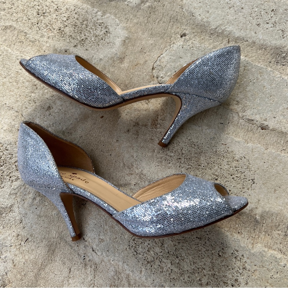 Kate Spade Silver Glitter Heels size 5
